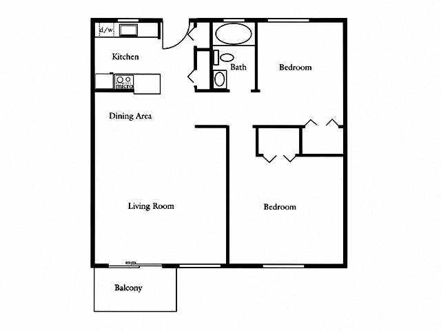 Floor plan for 2 beds, 1 bath, 1000 sqft